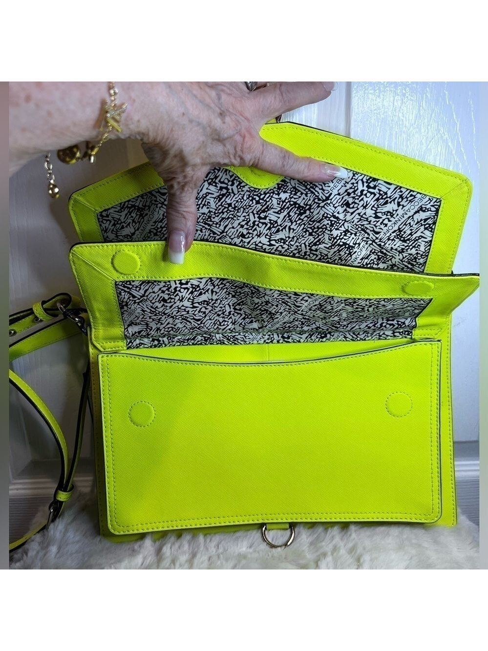 REBECCA MINKOFF HUDSON MOTO LEATHER NEON MARIGOLD BAG - Picture 7 of 16